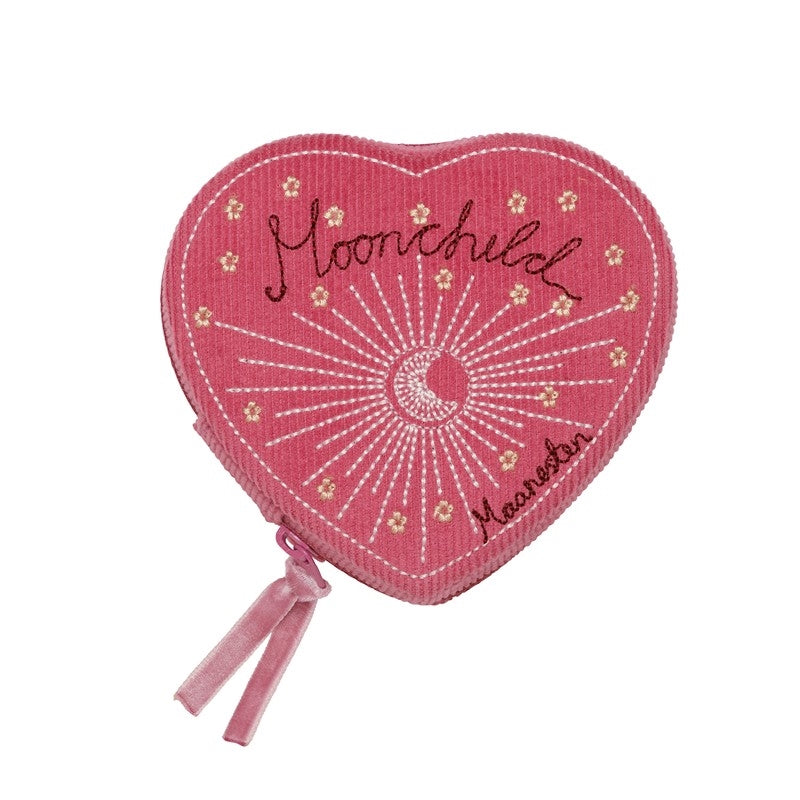 Maanesten smykkeskrin i pink fløjl 9,5 x 10 cm